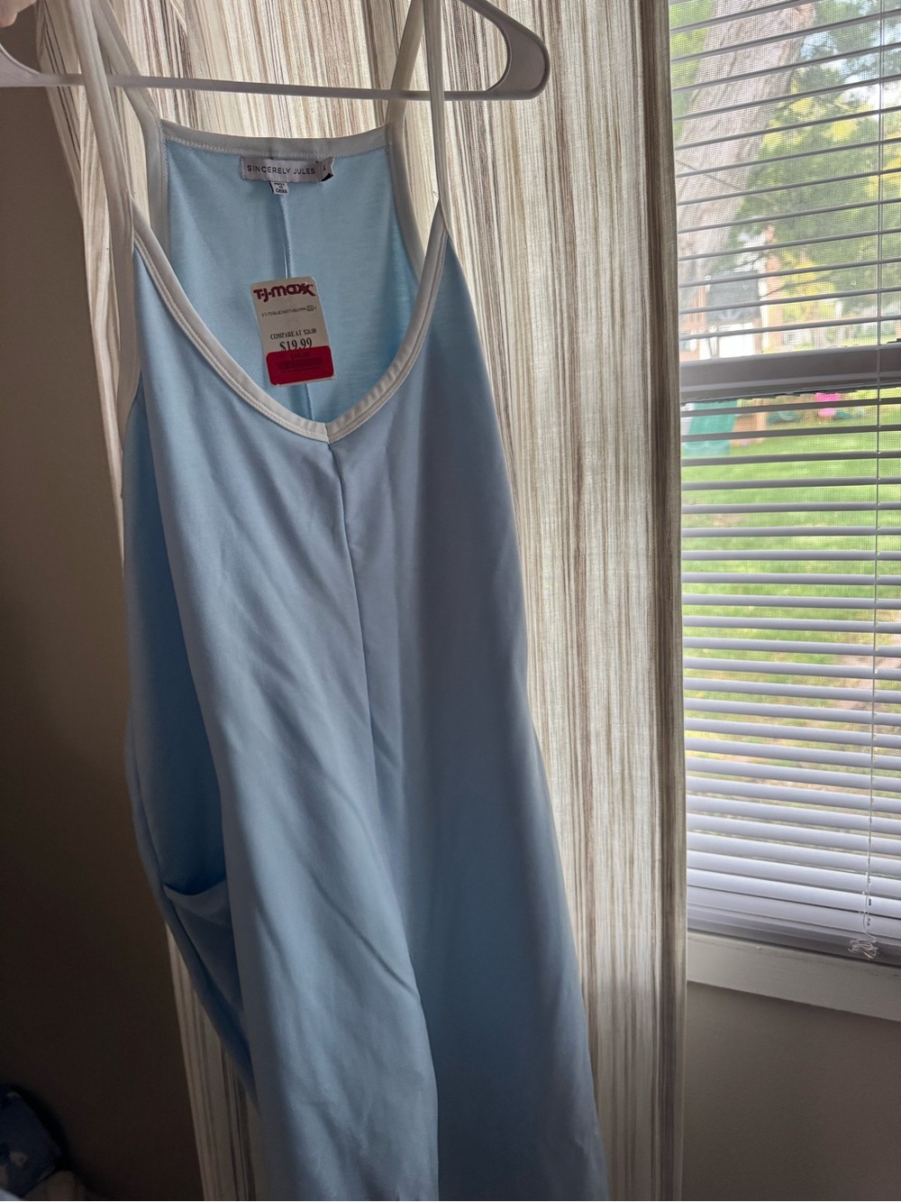 Sincerely Jules Light Blue Slip Nightgown with White Trim